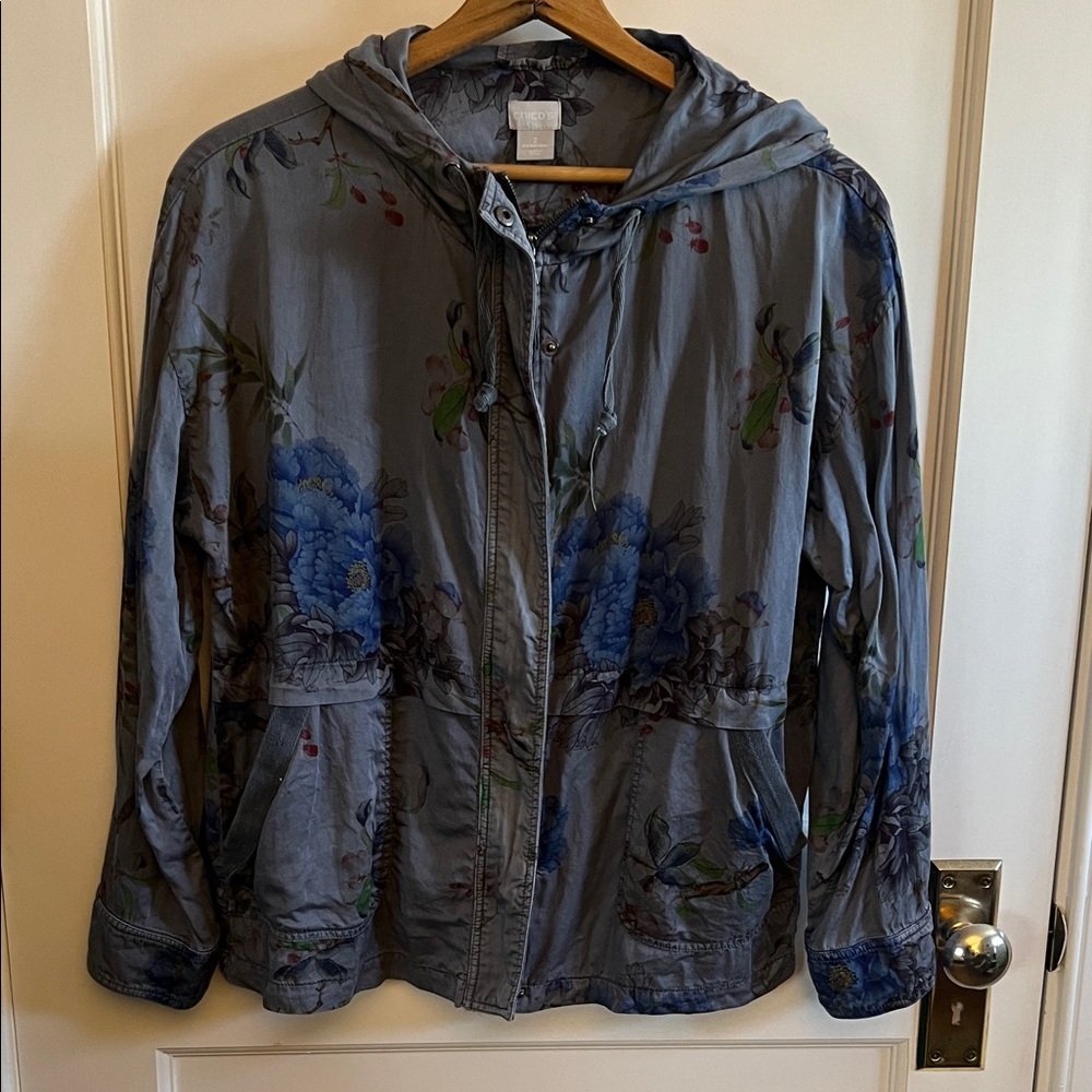 Floral Gray/Blue Hooded Jacket